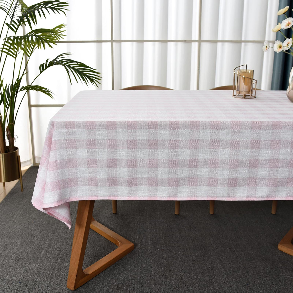 Gingham Tablecloth Rectangle Table Cloth Heavy Duty Cotton Checkered Table Cover for Spring Picnic Kitchen Dining(C-Beige, 52x70 inch)