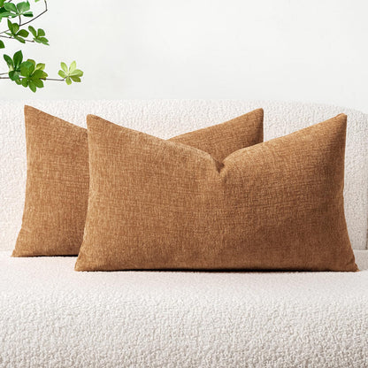 MIULEE Soft Chenille Fall Throw Pillow Covers Burnt Orange 18x18 Pack of 2