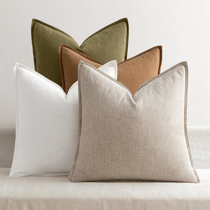 MIULEE Neutral Brown Boho Linen Pillow Covers 18x18 Inch Pack of 4