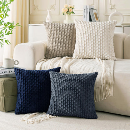 Set of 4 Neutral Decorative Throw Pillow Covers 18x18 Inch Corduroy Pillow Covers for Bed Couch Sofa Living Room Soft Square Cushion Cases
