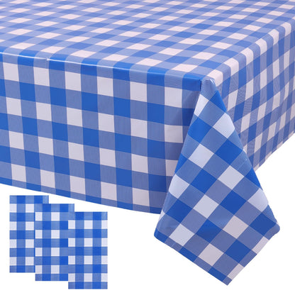 3 Packs Pink Gingham Tablecloth 54 x 108 Inches Pink and White Checkered Disposable Plastic Waterproof Picnic Table Cover for Camping and Birthday Party Supplies