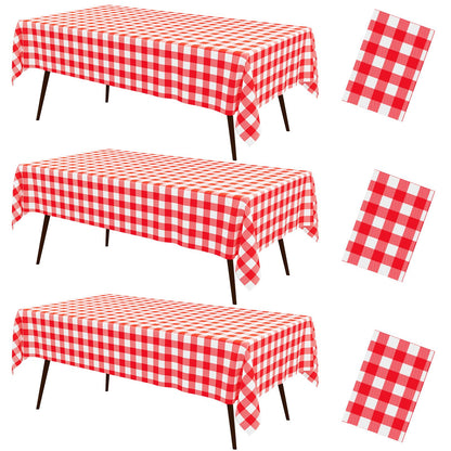 misaya 3 Packs Khaki White Buffalo Gingham Plastic Disposable Table Cloth