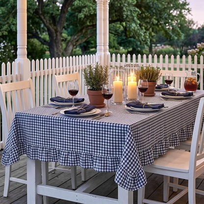 Mindsoft Light Pink Gingham Ruffled Tablecloth, 52 x 70 Inches, Rectangle