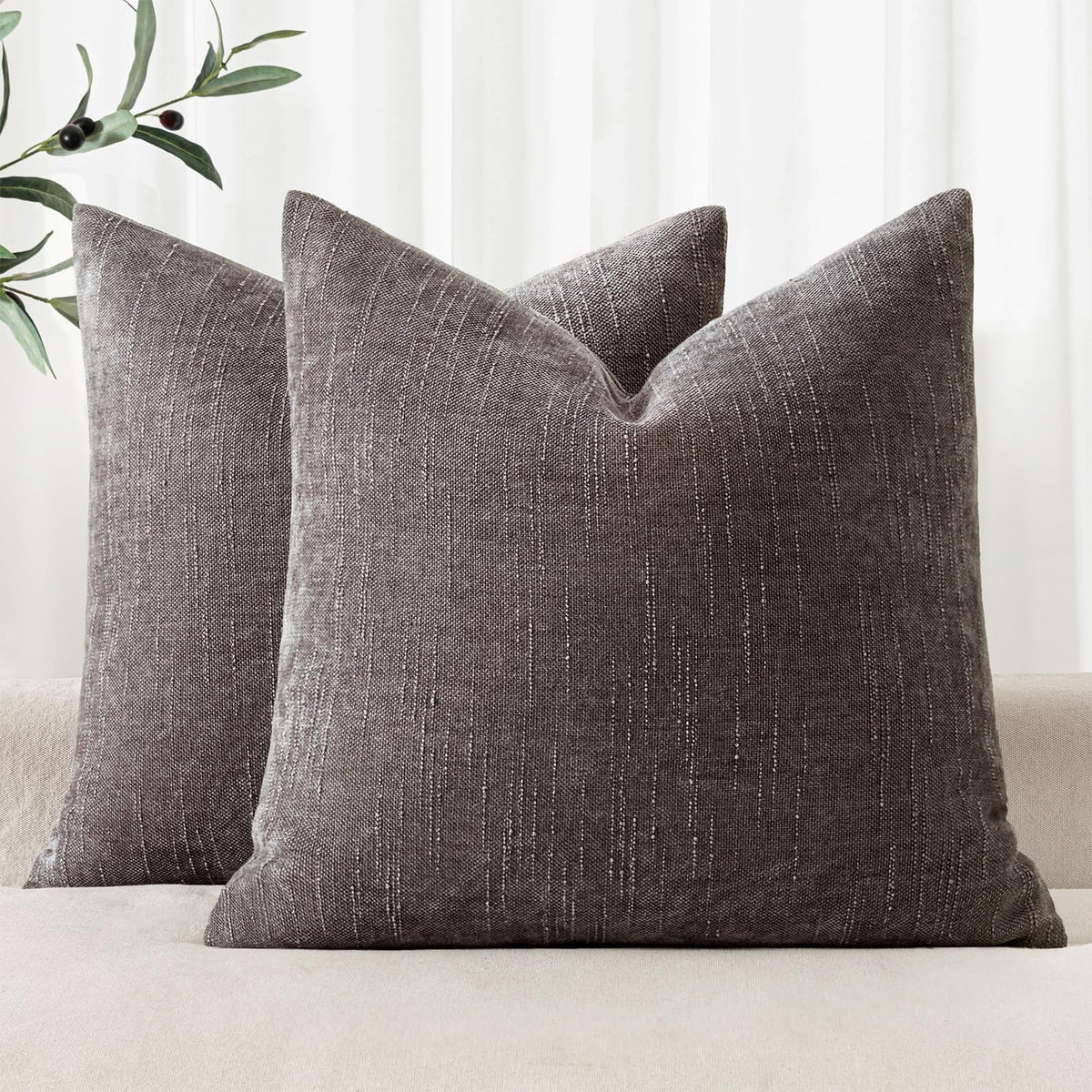 MIULEE Textured Chenille Throw Pillow Covers 20x20 Inch Taupe Grey