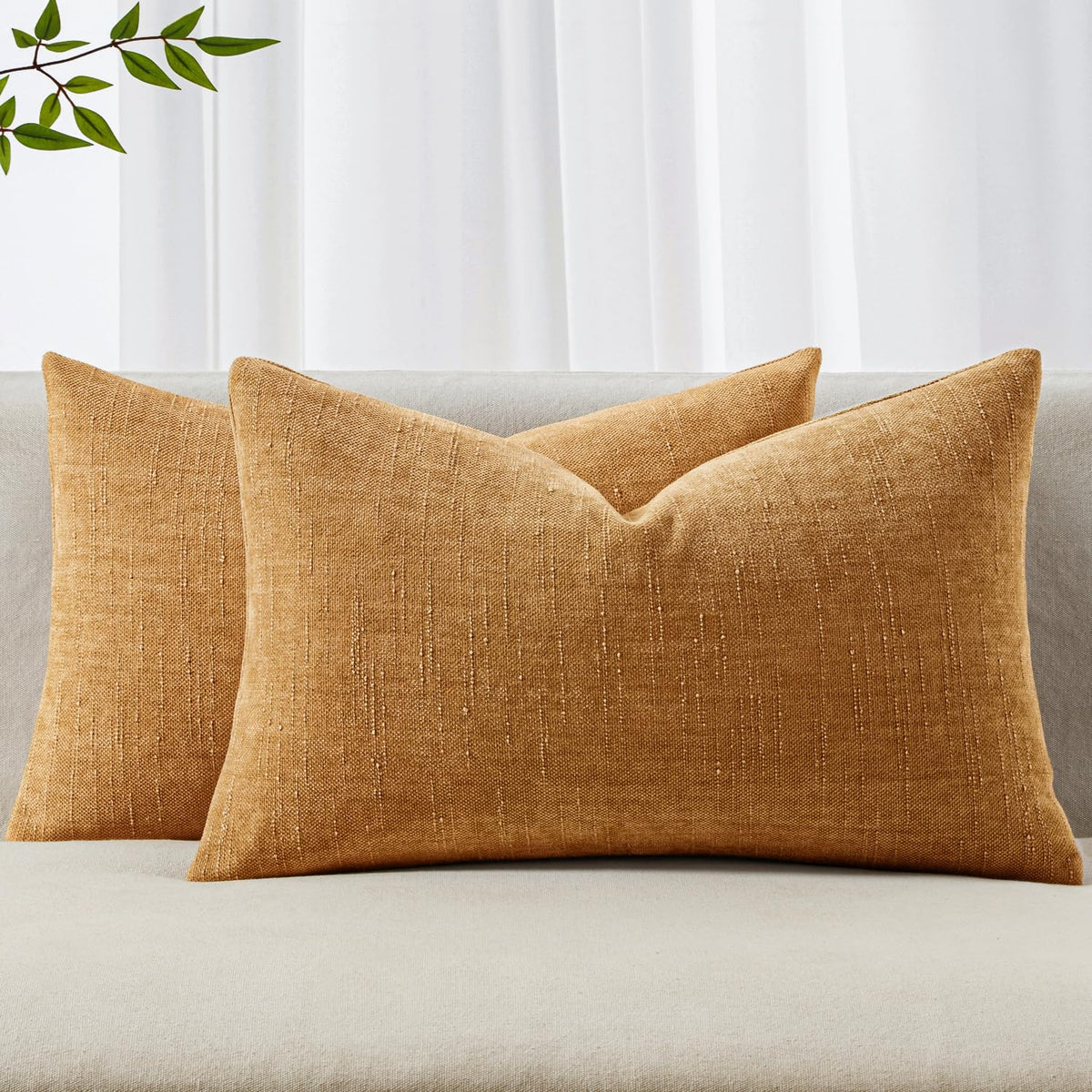 MIULEE Textured Chenille Throw Pillow Covers 20x20 Inch Taupe Grey