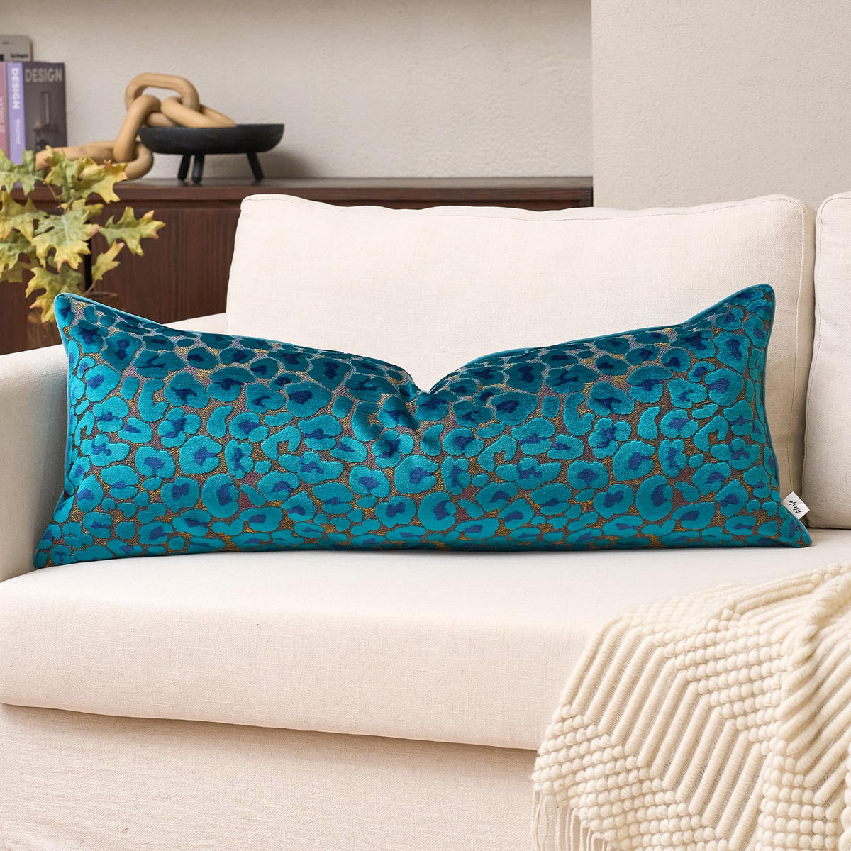 Alerfa Green Brown Floral Throw Pillow Cover 20 x 20 Inch Cut Velvet Sqaure Luxury Decorative Pillow Cover for Couch Living Room Bedroom