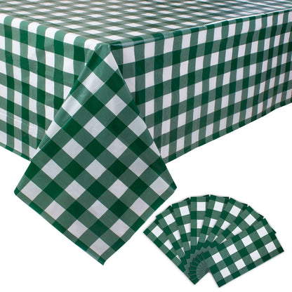 Kesfey 3 Packs Sage Green Gingham Tablecloth Sage Green and White Checkered Table Cloths 54 x 108 Inches Disposable Plastic Gingham Tablecovers Waterproof Picnic Camping Table Covers for Baby Shower