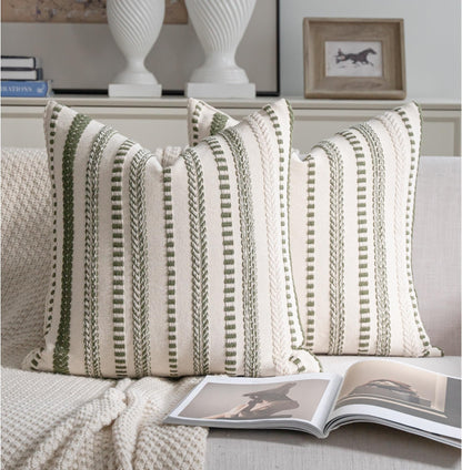 Cethom Navy Blue Boho Throw Pillow Covers 18x18 Inch Set of 2, Stripe Textured Decorative Couch Pillow Cases for Bed, Sofa, Living Room, Bedroom, Farmhouse Home Accent Cushion Covers