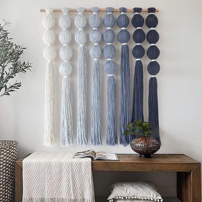 Macrame Wall Hanging Dip Dyed Blue Yarn Wall Art Tassel Decor 27" W*31" L
