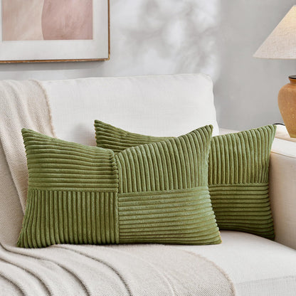 Fancy Homi 2 Packs Rust Boho Decorative Throw Pillow Covers 18x18 Inch for Couch Bed Sofa, Farmhouse Fall Home Decor, Soft Corss Corduroy Patchwork Textured Terracotta Accent Cushion Case 45x45 cm