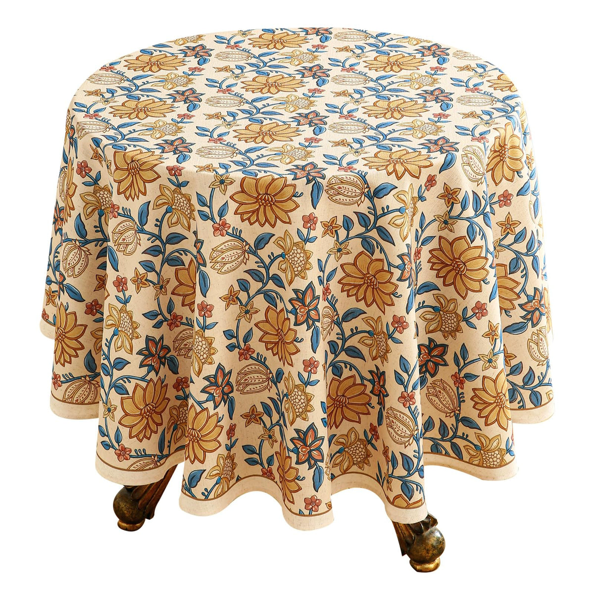 ISAENNE Designer French Linen Rectangular Tablecloth,118"x67"-Cornucopia
