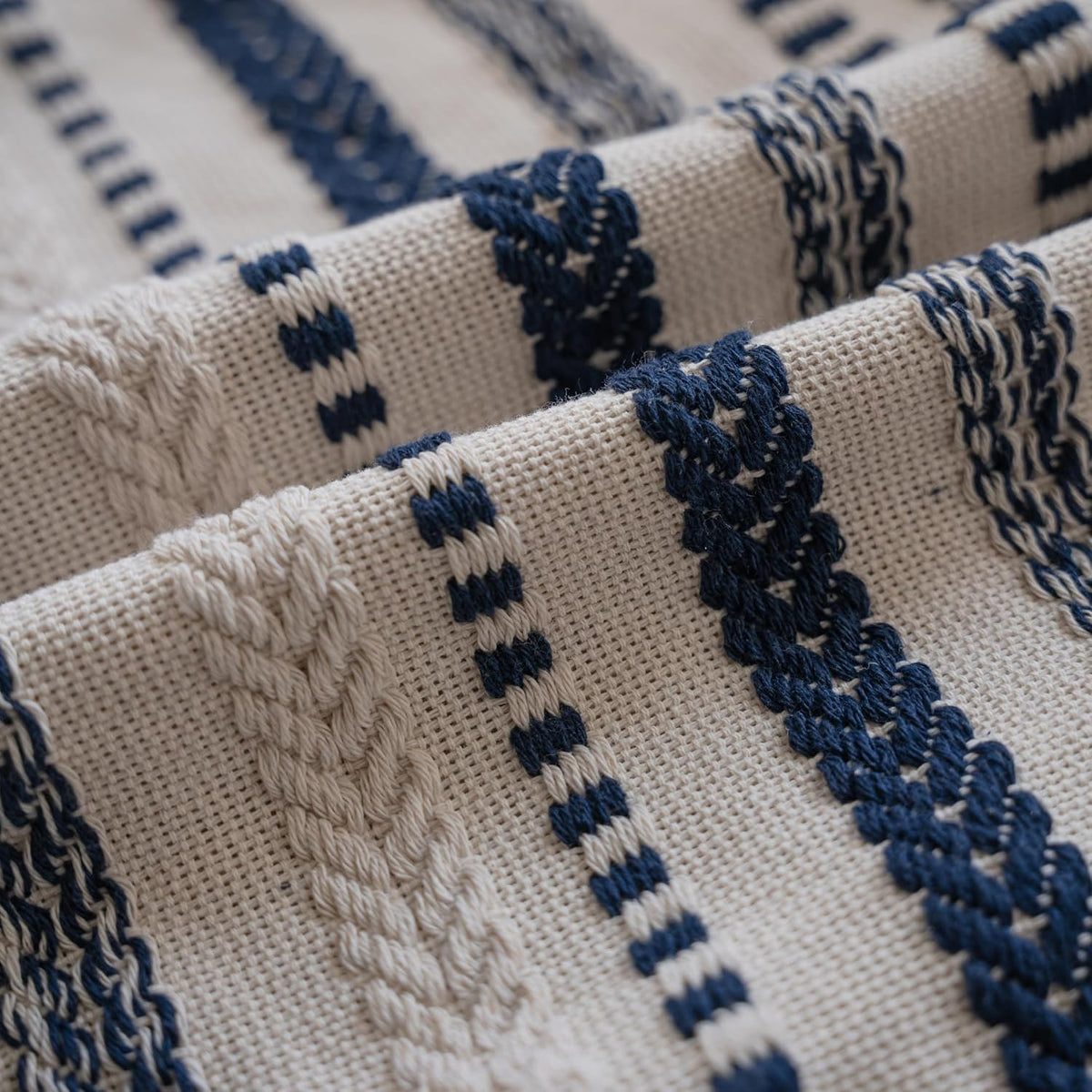 Cethom Navy Blue Boho Throw Pillow Covers 18x18 Inch Set of 2, Stripe Textured Decorative Couch Pillow Cases for Bed, Sofa, Living Room, Bedroom, Farmhouse Home Accent Cushion Covers
