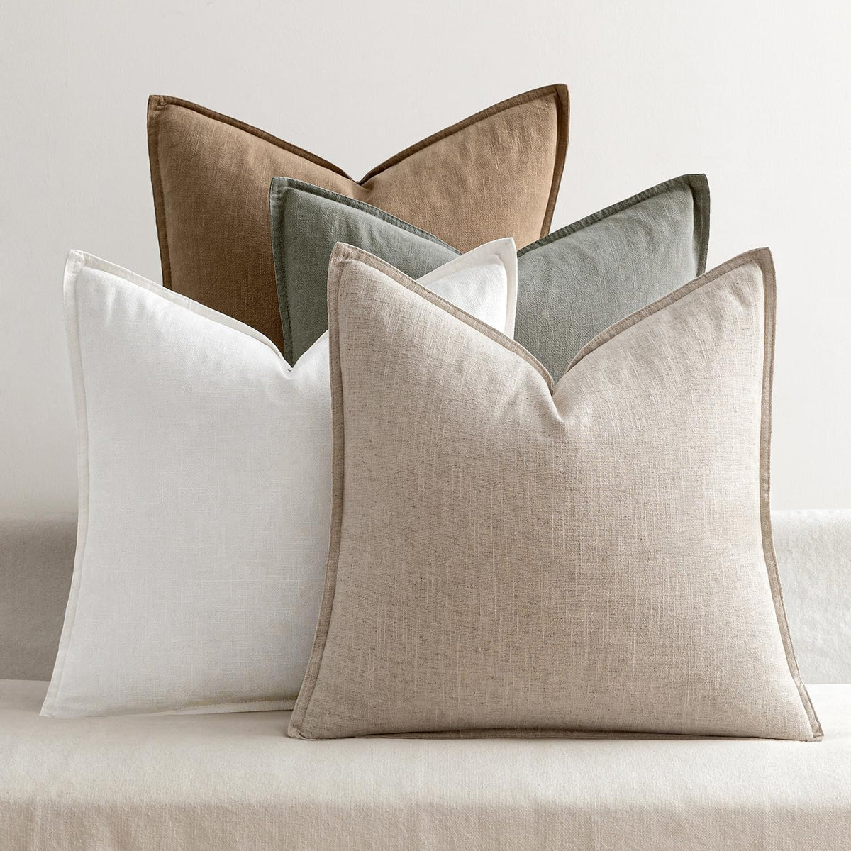 MIULEE Neutral Brown Boho Linen Pillow Covers 18x18 Inch Pack of 4