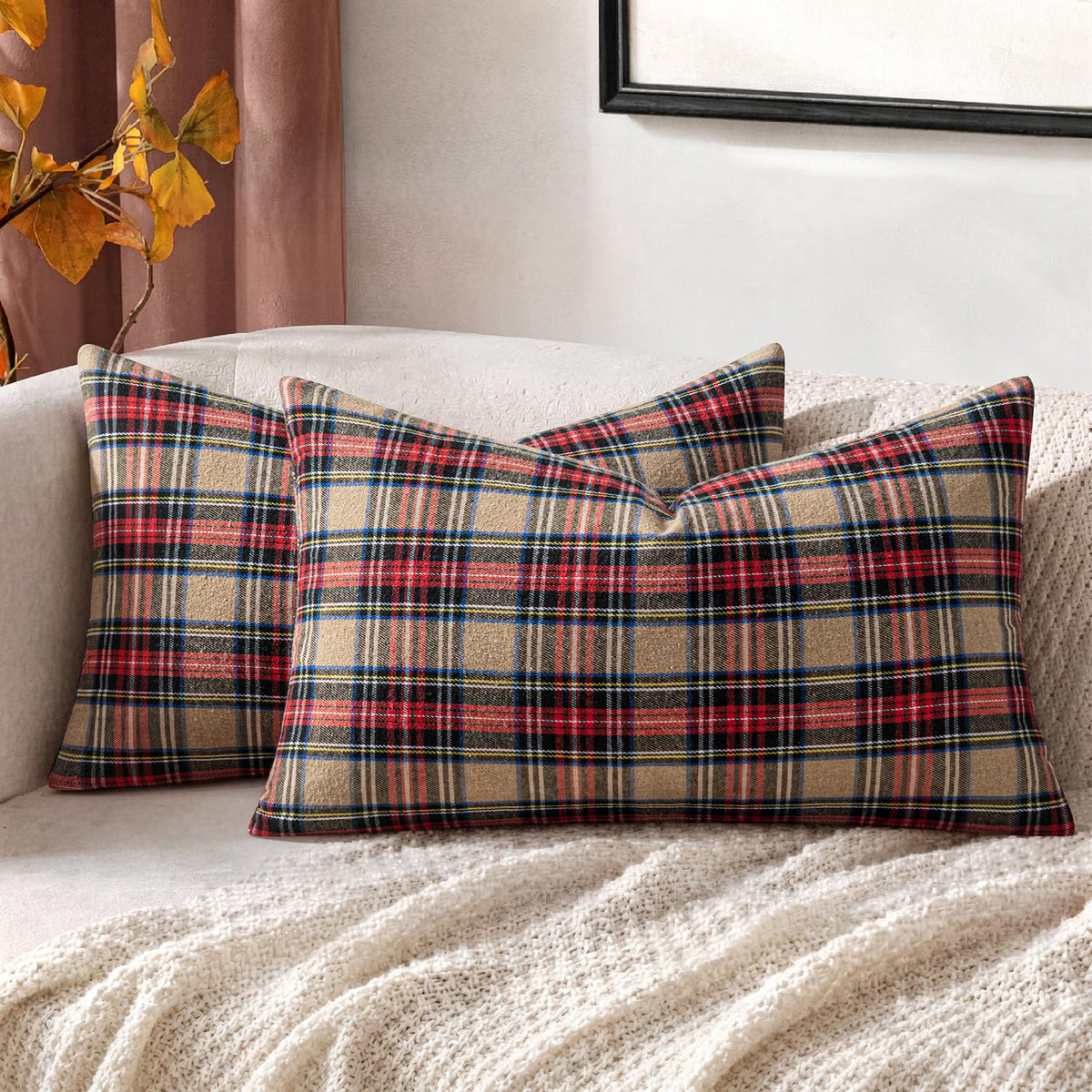 MIULEE Fall Plaid Pillow Covers Scottish Tartan 18x18 Terracotta Brown