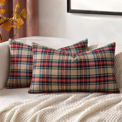 MIULEE Fall Plaid Pillow Covers Scottish Tartan 18x18 Terracotta Brown