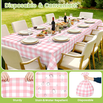 Mulbozy 4 Pcs Pink Gingham Tablecloth 54×108in, Pink Checkered Table Cloth