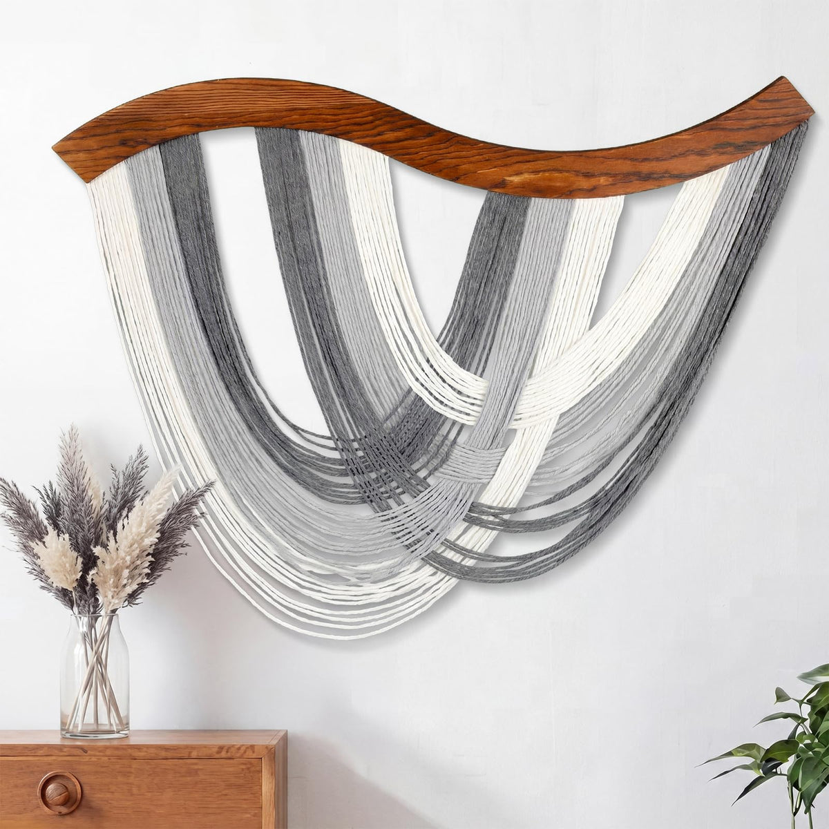 Green Macrame Wall Hanging Dip Dyed Yarn Wall Art, Modern Boho Decor