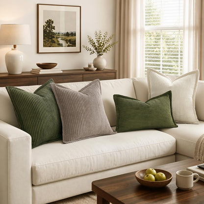 MIULEE Couch Pillow Covers 18x18 Olive Green Textured Corduroy