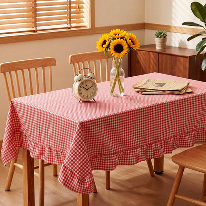 Mindsoft Light Pink Gingham Ruffled Tablecloth, 52 x 70 Inches, Rectangle