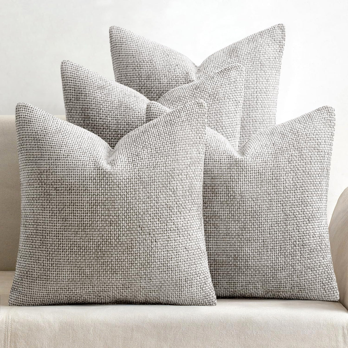 MIULEE Soft Decorative Chenille Pillow Covers Neutral 18x18 Pack of 4