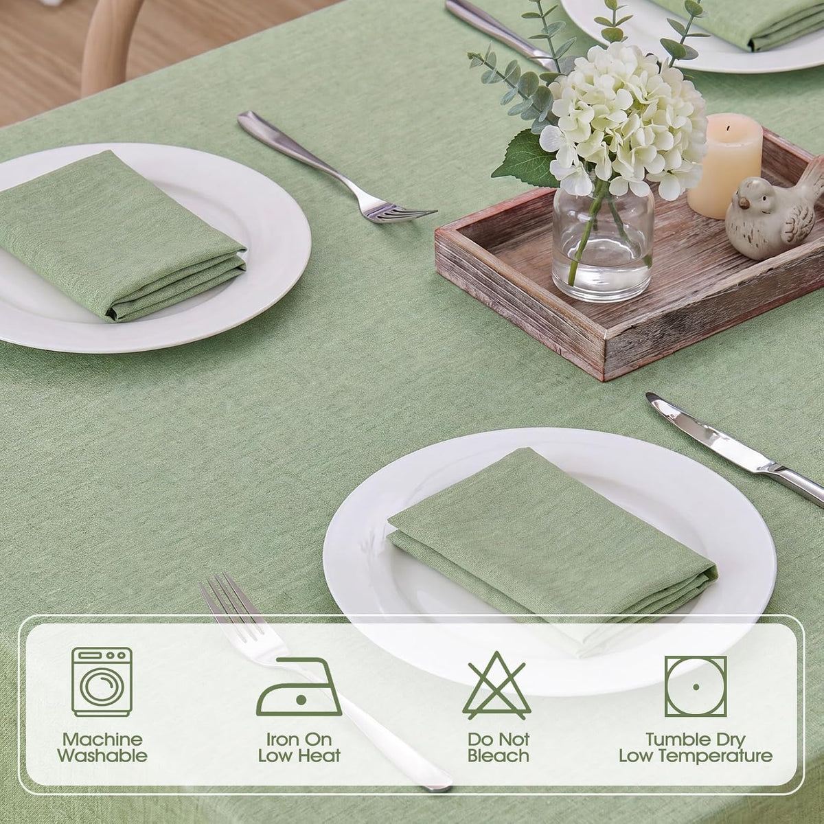 Veblandy Rectangle Tablecloth Waterproof Linen Textured Table Cloth Stain and Wrinkle Resistant Washable, Decorative Fabric Table Cover for Dining, Party and Camping (Sage Green, 52 * 70)