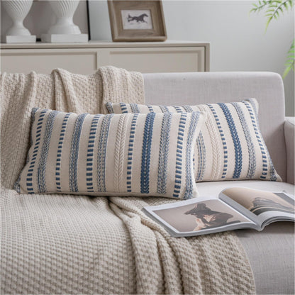 Cethom Navy Blue Boho Throw Pillow Covers 18x18 Inch Set of 2, Stripe Textured Decorative Couch Pillow Cases for Bed, Sofa, Living Room, Bedroom, Farmhouse Home Accent Cushion Covers