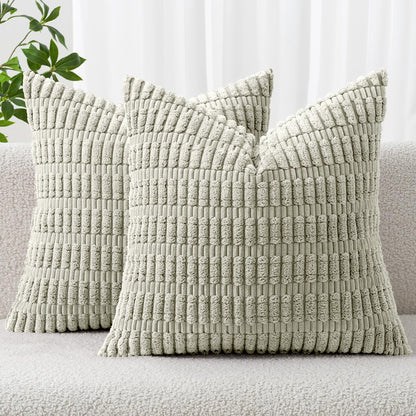 MIULEE Corduroy Decorative Throw Pillow Covers 18x18 Cream White Pack of 2