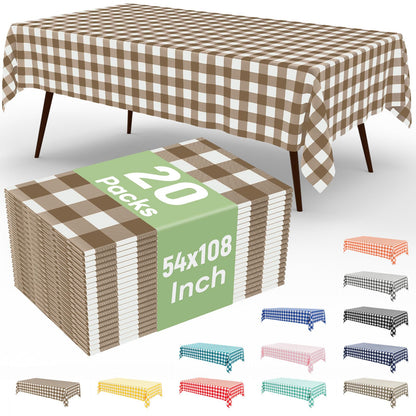 misaya 4 Packs Buffalo Disposable Table Cloth, 54 x 108 Inch Waterproof Plastic Tablecloth, Rectangle Red and White Checkered Table Covers for Picnic, Birthday, Party, Back to School