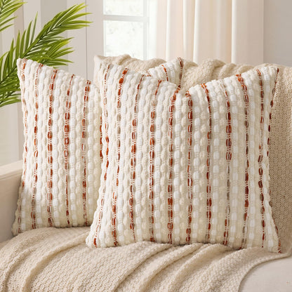 ANRODUO Boho Decorative Pillow Covers Olive Green Stripe 18x18 Pack of 2