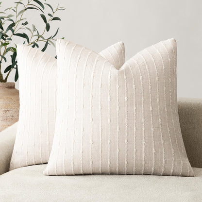 Foindtower Decorative Striped Boucle Throw Pillow Covers 18x18 Inch Camel