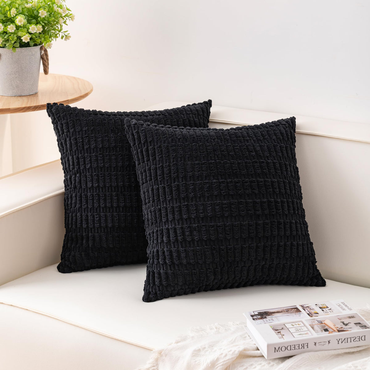 Pack of 2 Corduroy Decorative Throw Pillow Covers 18x18 Inch, Cream White