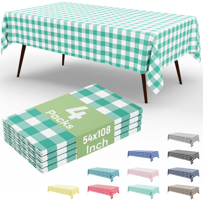 misaya 4 Packs Buffalo Disposable Table Cloth, 54 x 108 Inch Waterproof Plastic Tablecloth, Rectangle Red and White Checkered Table Covers for Picnic, Birthday, Party, Back to School
