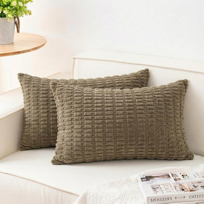 Pack of 2 Corduroy Decorative Throw Pillow Covers 18x18 Inch, Cream White