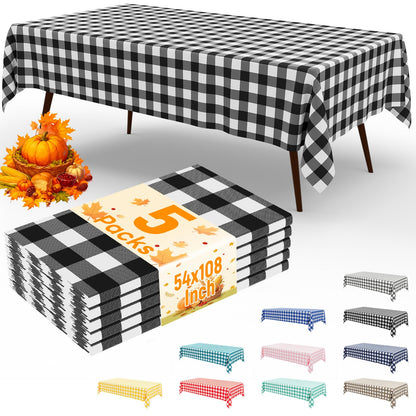 misaya 3 Packs Khaki White Buffalo Gingham Plastic Disposable Table Cloth