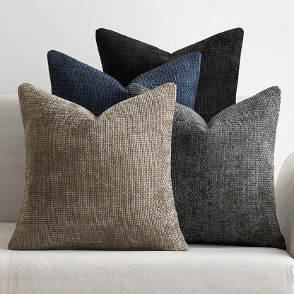 MIULEE Soft Decorative Chenille Pillow Covers Neutral 18x18 Pack of 4