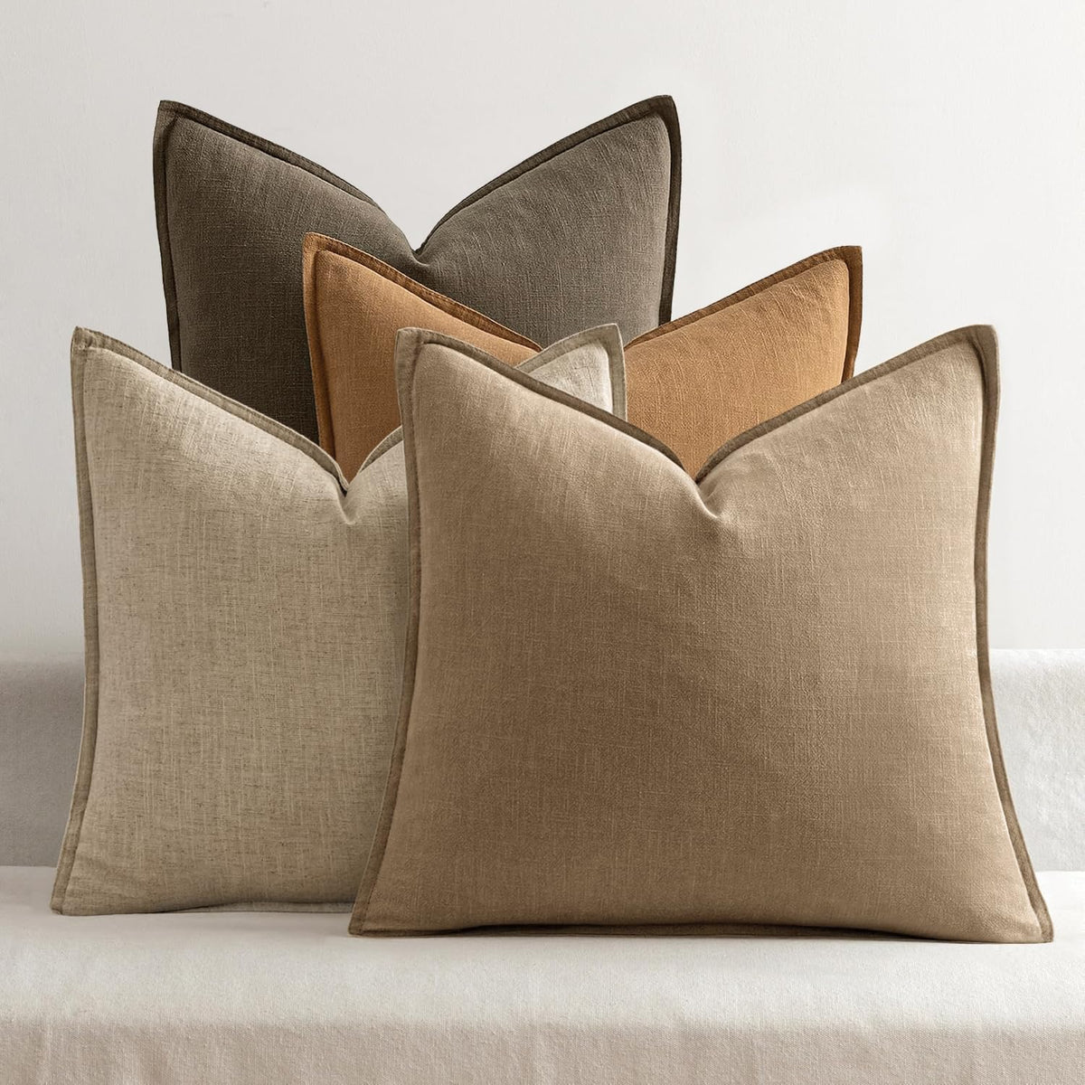 MIULEE Neutral Brown Boho Linen Pillow Covers 18x18 Inch Pack of 4
