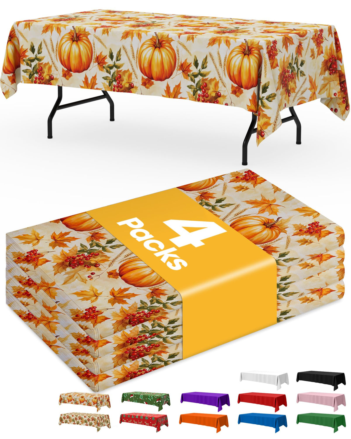 Niuara White Plastic Table Cloth - 4 Pack 54" × 108" Rectangle Disposable Tablecloths for 6FT Tables, Table Cover for Party, Holiday & Gathering Use
