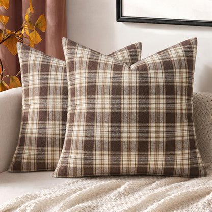 MIULEE Fall Plaid Pillow Covers Scottish Tartan 18x18 Terracotta Brown