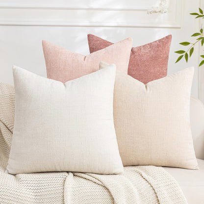 Set of 4 Soft Textured Throw Pillow Covers 18x18 Inch Cozy Decorative Farmhouse Cushion Cover Square Accent Pillow Cases for Bed Couch Sofa Living Room, Beige Taupe Brown
