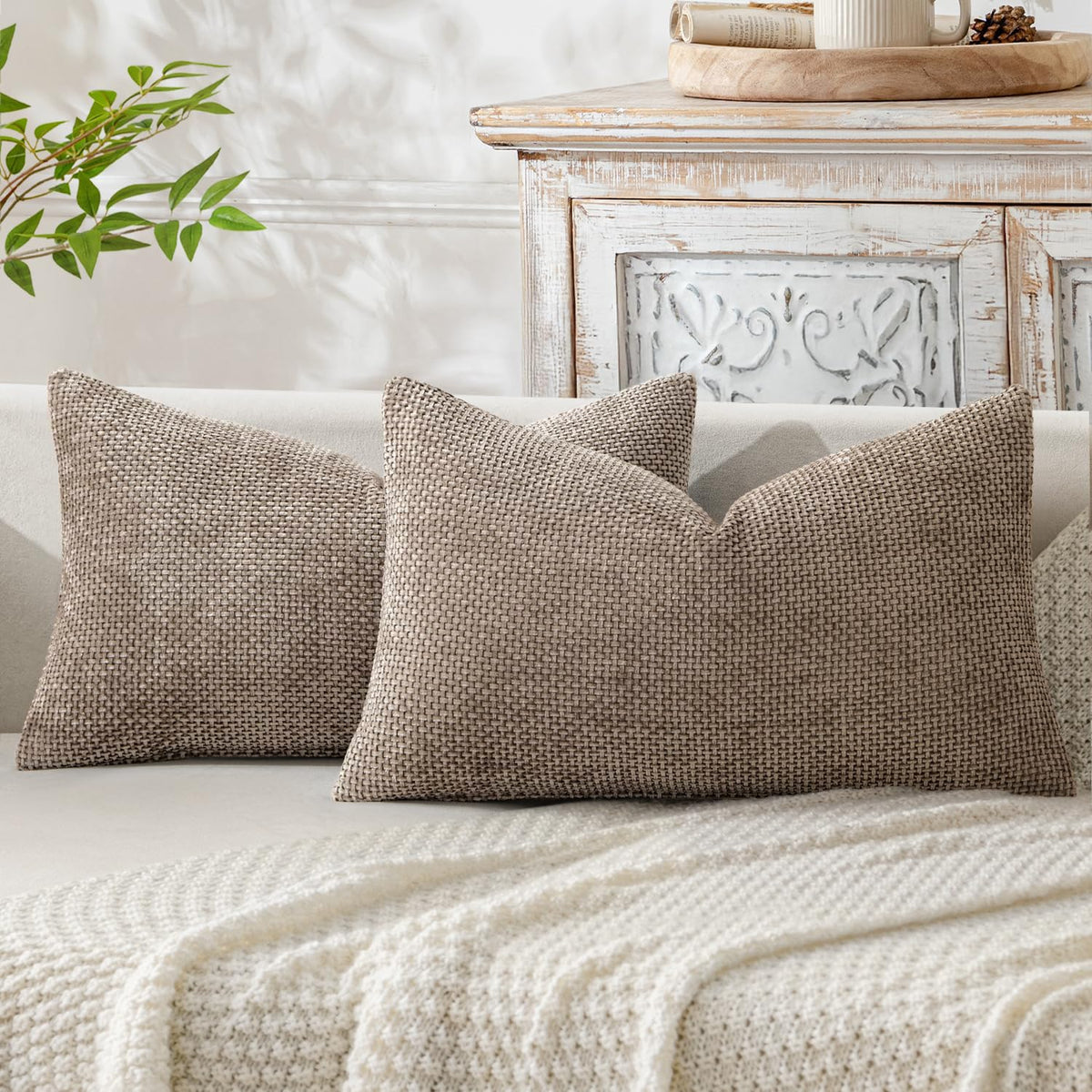 MIULEE Decorative Couch Throw Pillow Covers 18x18 Inch Neutral Beige 2 Pack