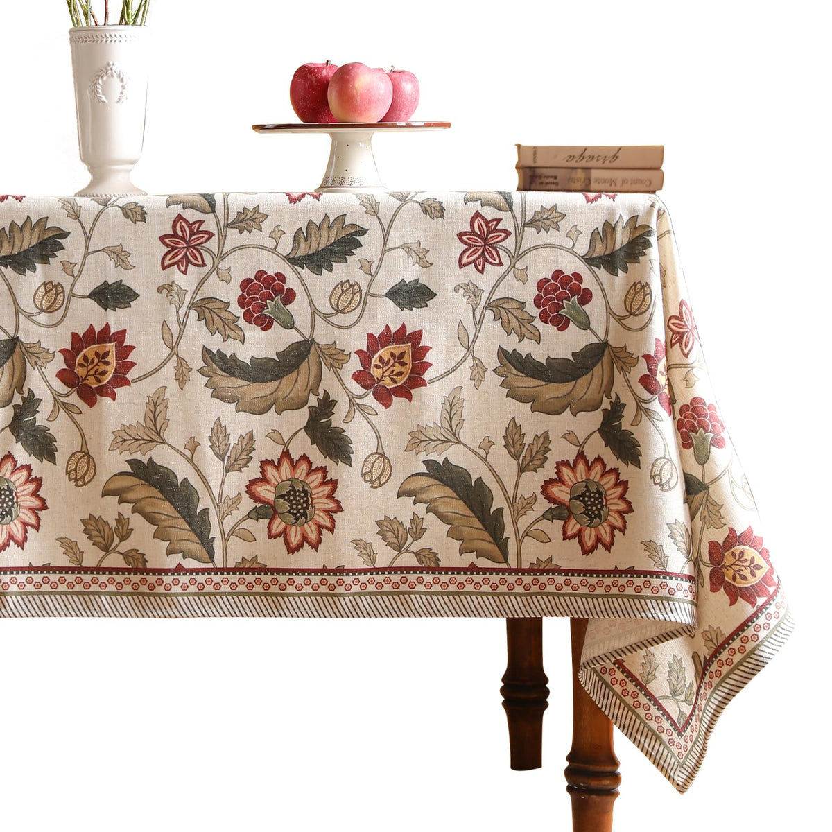 ISAENNE Designer French Linen Rectangular Tablecloth,118"x67"-Cornucopia