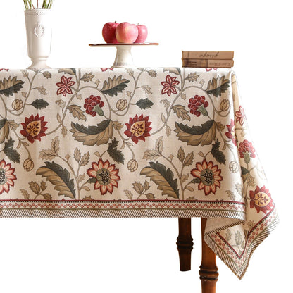 ISAENNE Designer French Linen Rectangular Tablecloth,118"x67"-Cornucopia
