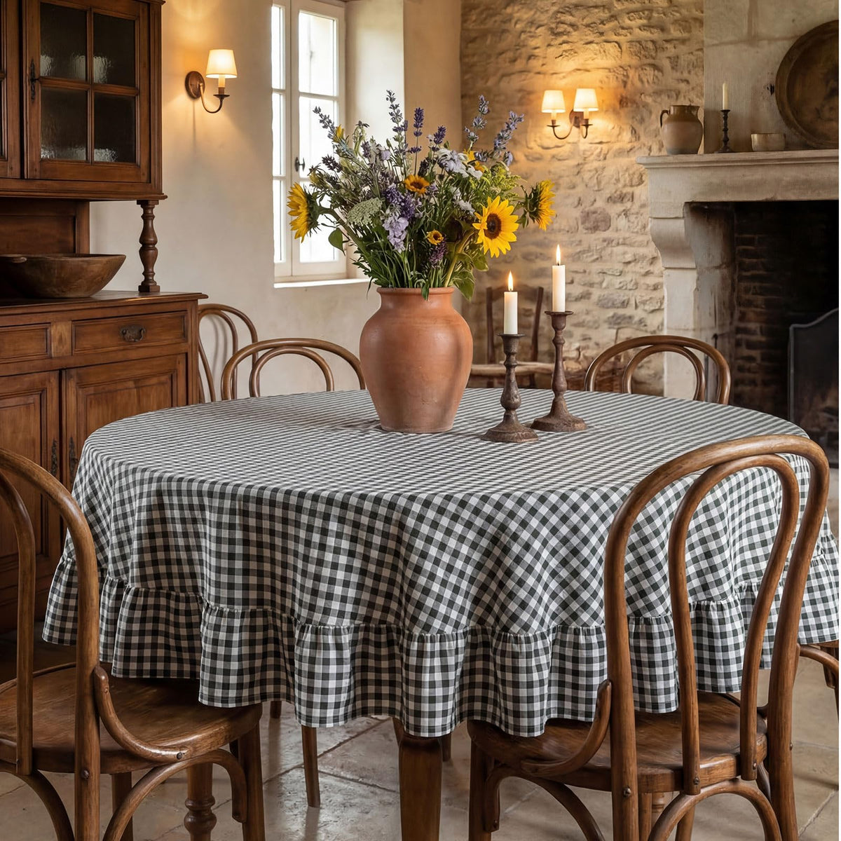 Mindsoft Light Pink Gingham Ruffled Tablecloth, 52 x 70 Inches, Rectangle