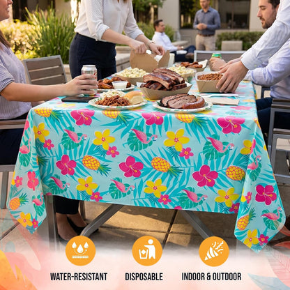 Trendables 2 Pack Disposable Summer Tablecloth 54 x 108 Inch – Waterproof Plastic Table Covers, Rectangular, Durable & Spill-Proof for Parties, BBQ, Picnic, Outdoor & Indoor Use