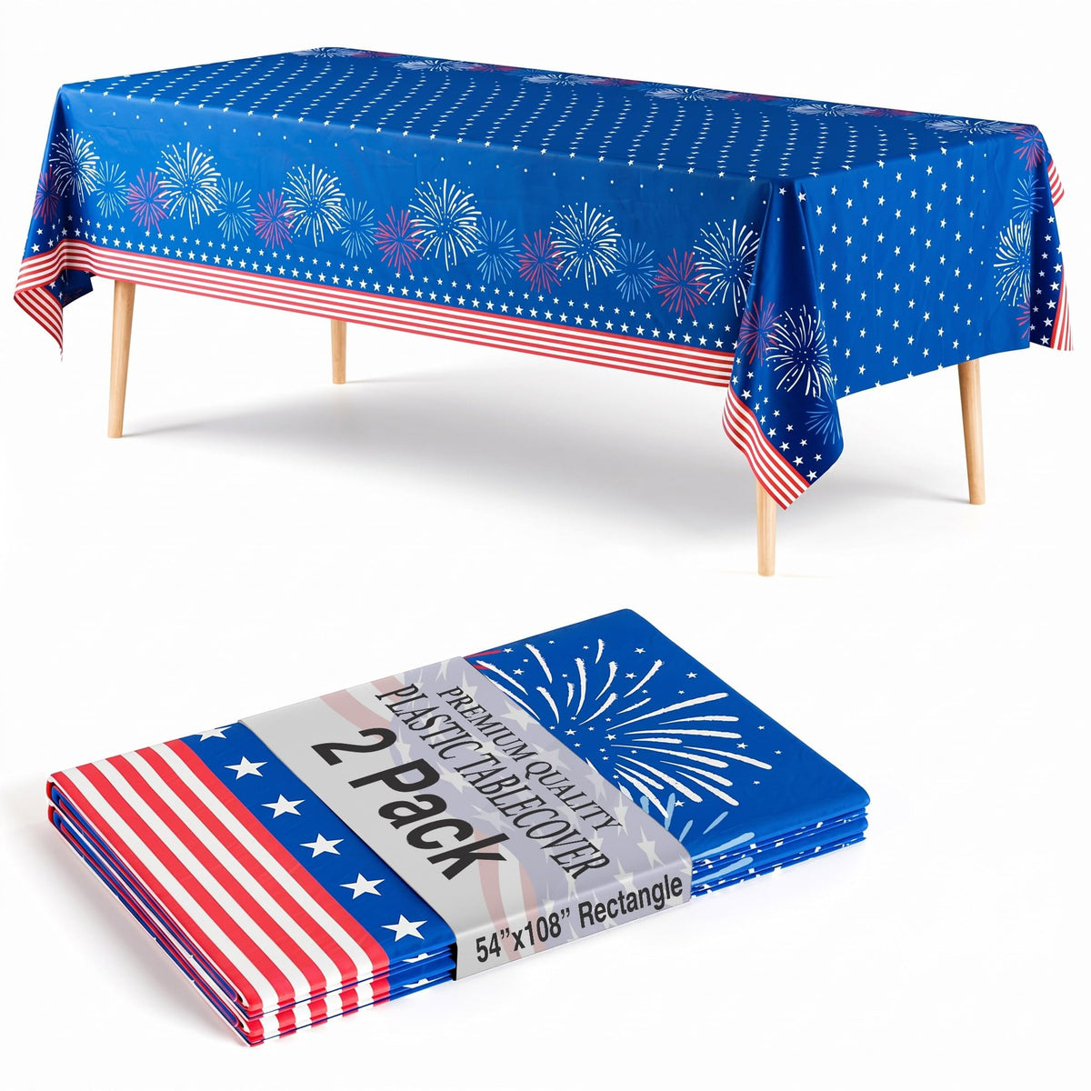 Trendables 2 Pack Disposable Summer Tablecloth 54 x 108 Inch – Waterproof Plastic Table Covers, Rectangular, Durable & Spill-Proof for Parties, BBQ, Picnic, Outdoor & Indoor Use