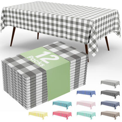 misaya 3 Packs Khaki White Buffalo Gingham Plastic Disposable Table Cloth