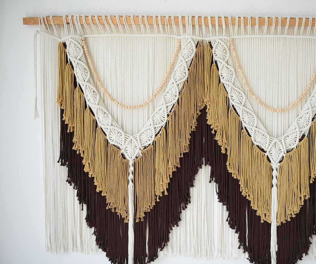 Macrame Wall Hanging Brown Tassel Knotting Fiber Art Boho Decor 47" W*25" L