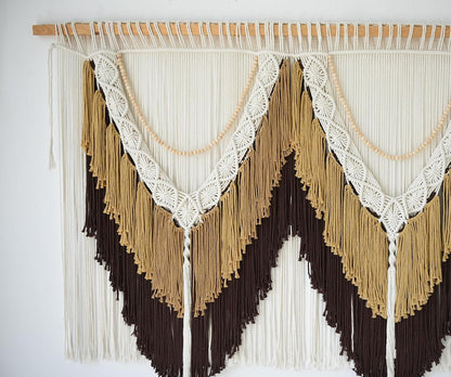 Macrame Wall Hanging Brown Tassel Knotting Fiber Art Boho Decor 47" W*25" L