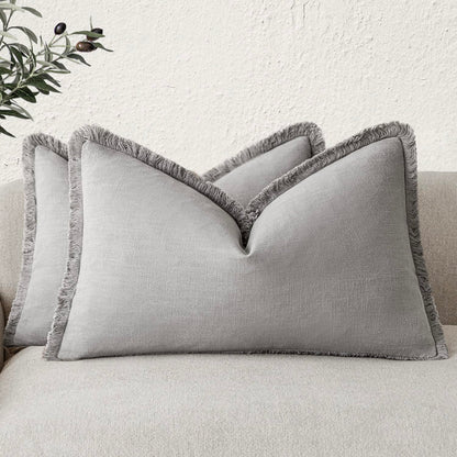 Foindtower Decorative Linen Fringe Throw Pillow Covers 20×20 Olive Green