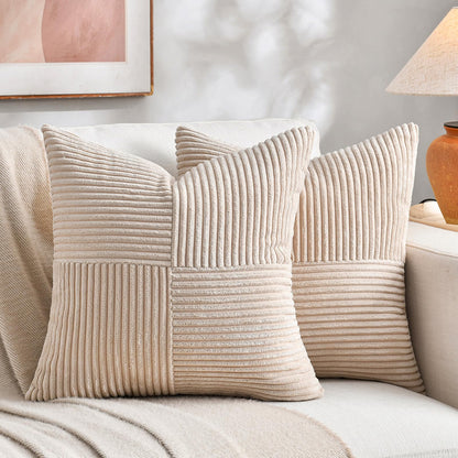 Fancy Homi 2 Packs Rust Boho Decorative Throw Pillow Covers 18x18 Inch for Couch Bed Sofa, Farmhouse Fall Home Decor, Soft Corss Corduroy Patchwork Textured Terracotta Accent Cushion Case 45x45 cm